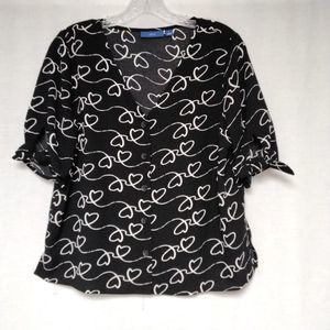 Apt 9 Blouse Black White Heart Swirl Button Down Sz S Coquette Feminine Whimsy